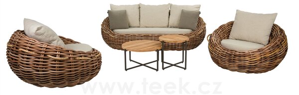 Apple Bee 3-místná pohovka Cocoon, Apple Bee, 236x130x78 cm, umělý ratan Mocca, sedáky venkovní látka Olefin Bouclé Cream