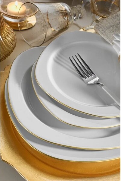 Jídelní sada 24 ks bílá/zlatá/porcelán