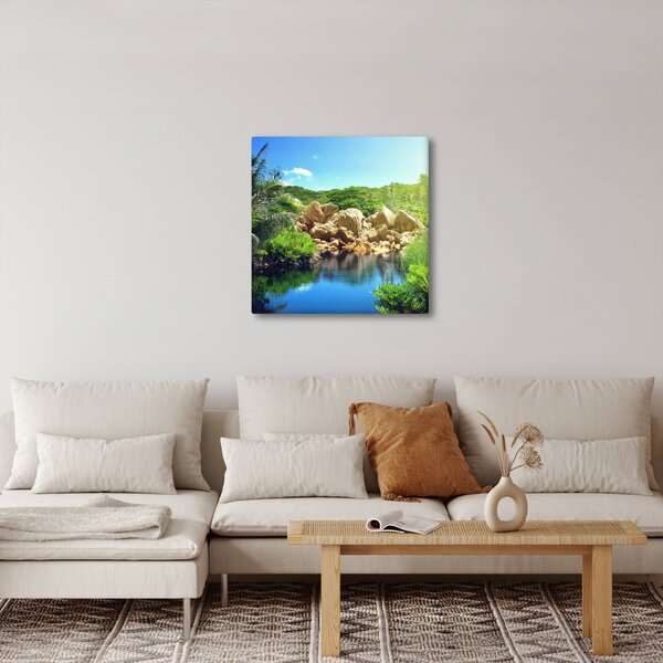 Obraz jezera v Seychelské džungli (30x30 cm)