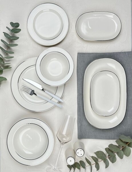 Jídelní sada 53 ks krémová/stříbrná/porcelán