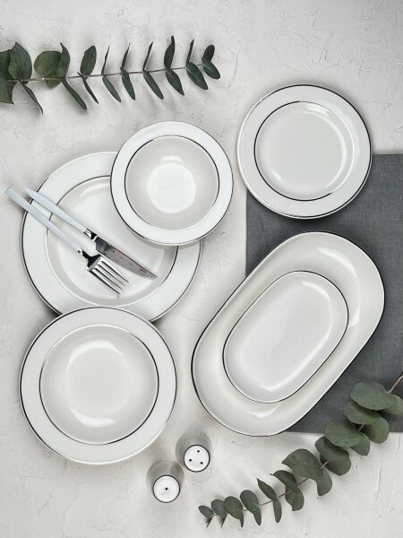 Jídelní sada 53 ks krémová/stříbrná/porcelán