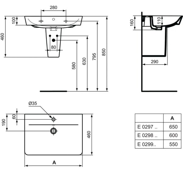 Ideal Standard E029901 - Závěsné umyvadlo CONNECT AIR 55x46 cm keramika/bílá