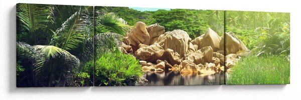 Obraz jezera v Seychelské džungli (170x50 cm)