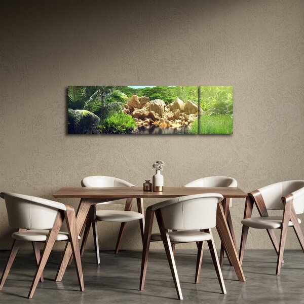 Obraz jezera v Seychelské džungli (170x50 cm)