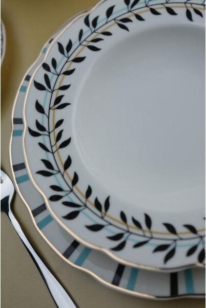 Jídelní sada 62 ks bílá/modrá/černá/porcelán