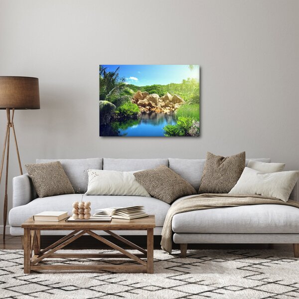 Obraz jezera v Seychelské džungli (70x50 cm)