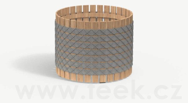 Roda Venkovní květináč Barrique, Roda, kulatý 63x51 cm, rám iroko, lankový a pásový výplet barva dle vzorníku, široké latě