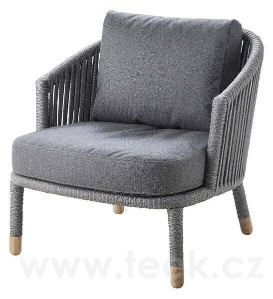 Cane-line Nízké křeslo Moments, Cane-line, 76x84x80 cm, rám kov, výplet lanko Soft Rope grey, sedáky venkovní látka AirTouch grey