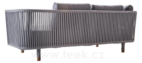 Cane-line 3-místná pohovka Moments, Cane-line, 225x90x77 cm, rám kov, výplet lanko Soft Rope grey, sedáky venkovní látka AirTouch grey