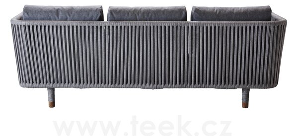 Cane-line 3-místná pohovka Moments, Cane-line, 225x90x77 cm, rám kov, výplet lanko Soft Rope grey, sedáky venkovní látka AirTouch grey