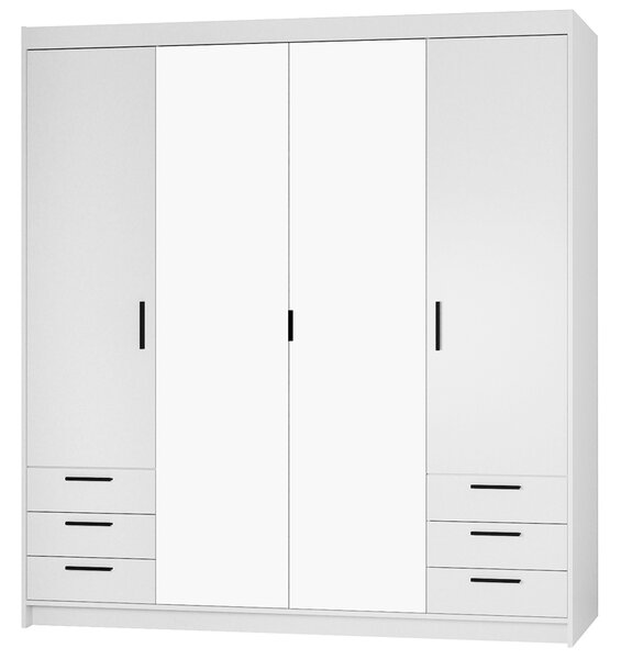 Šatní skříň ELENA 4D 6S + zrcadlo + nástavec + 6x zásuvka | 176,3 cm | bílá