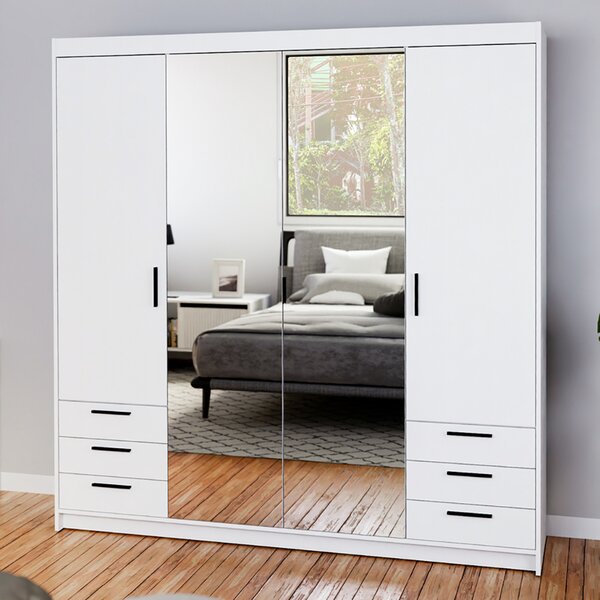 Šatní skříň ELENA 4D 6S + zrcadlo + 6x zásuvka | 176,3 cm | bílá