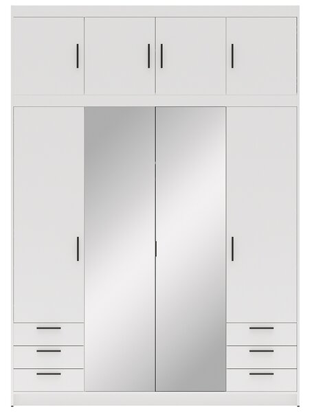 Šatní skříň ELENA 4D 6S + zrcadlo + nástavec + 6x zásuvka | 176,3 cm | bílá