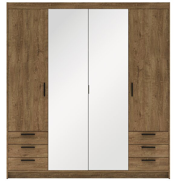 Šatní skříň ELENA 4D 6S + zrcadlo + nástavec + 6x zásuvka | 176,3 cm | dub lefkas