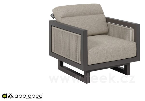 Apple Bee Nízké křeslo Santorini Rope, Apple Bee, 75x81,5x60 cm, rám hliník Quartz, lankový výplet, sedáky venkovní látka Olefin Natural Oak