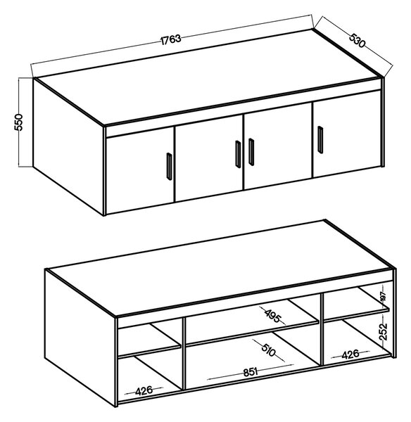 Šatní skříň ELENA 4D 6S + zrcadlo + nástavec + 6x zásuvka | 176,3 cm | dub lefkas