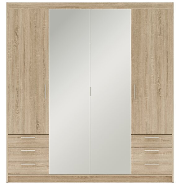 Šatní skříň ELENA 4D 6S + zrcadlo + 6x zásuvka | 176,3 cm | dub sonoma