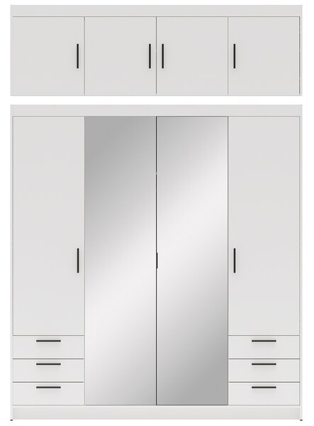 Šatní skříň ELENA 4D 6S + zrcadlo + nástavec + 6x zásuvka | 176,3 cm | bílá