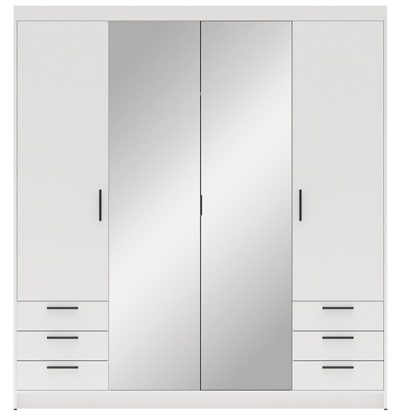 Šatní skříň ELENA 4D 6S + zrcadlo + 6x zásuvka | 176,3 cm | bílá