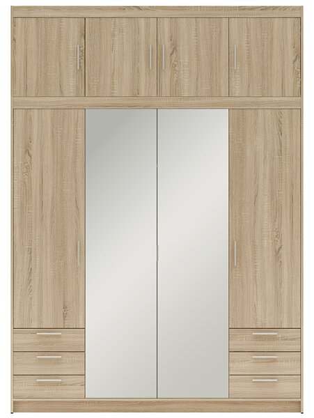 Šatní skříň ELENA 4D 6S + zrcadlo + nástavec + 6x zásuvka | 176,3 cm | dub sonoma