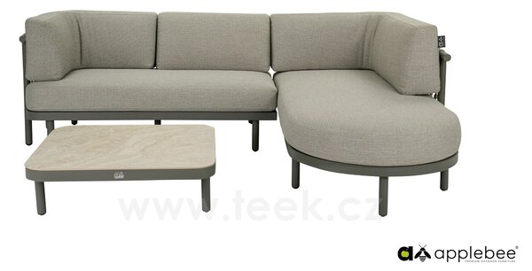 Apple Bee Relaxační díl levostranný Maui, Apple Bee, 200x80x68 cm, rám lakovaný hliník Taupe, výplet lanko Mid Grey, sedák venkovní látka Olefin Smoked Grey