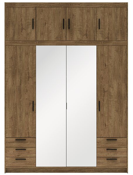 Šatní skříň ELENA 4D 6S + zrcadlo + nástavec + 6x zásuvka | 176,3 cm | dub lefkas