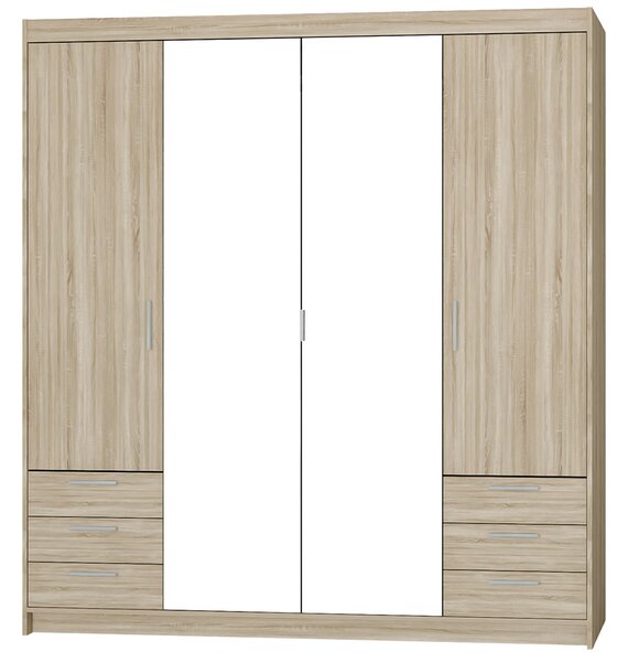 Šatní skříň ELENA 4D 6S + zrcadlo + nástavec + 6x zásuvka | 176,3 cm | dub sonoma