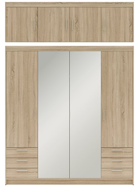 Šatní skříň ELENA 4D 6S + zrcadlo + nástavec + 6x zásuvka | 176,3 cm | dub sonoma