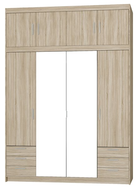 Šatní skříň ELENA 4D 6S + zrcadlo + nástavec + 6x zásuvka | 176,3 cm | dub sonoma
