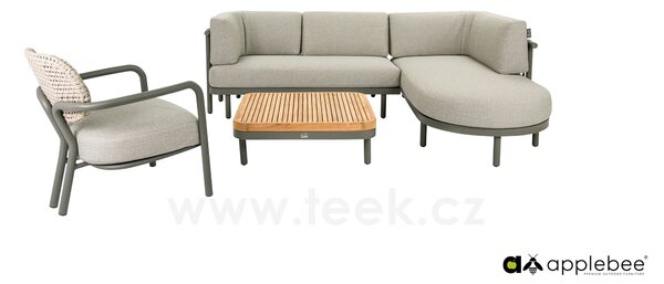 Apple Bee Relaxační díl levostranný Maui, Apple Bee, 200x80x68 cm, rám lakovaný hliník Taupe, výplet lanko Mid Grey, sedák venkovní látka Olefin Smoked Grey