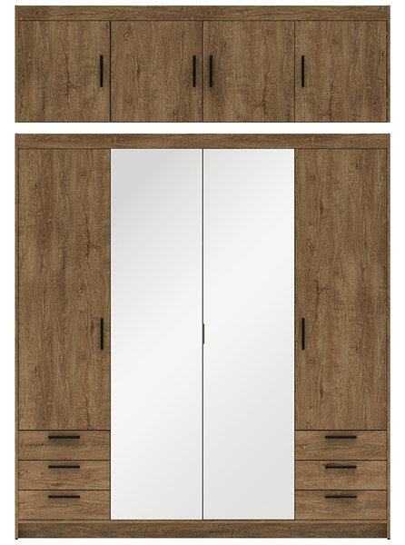 Šatní skříň ELENA 4D 6S + zrcadlo + nástavec + 6x zásuvka | 176,3 cm | dub lefkas