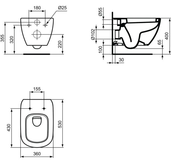 Ideal Standard T007801 - Závěsné WC TESI keramika/bílá