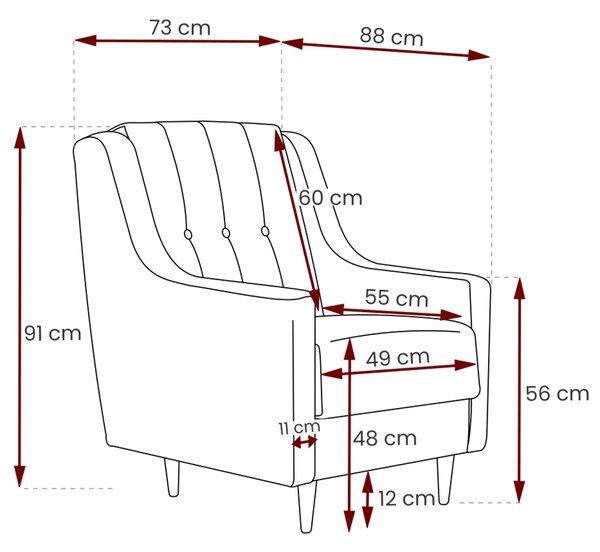 Křeslo PLATON | 73 cm | VÝBĚR TKANINY a NOŽIČEK