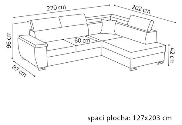 Sedací souprava Natan | 270x202 cm | PRAVÁ | rozkládací + úložný prostor | VÝBĚR TKANIN