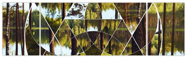 Obraz - Geometrická koláž na pozadí severských lesů (170x50 cm)