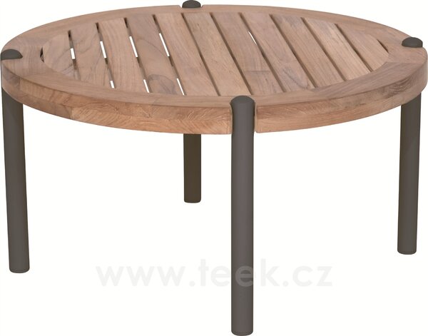 Stern Konferenční stolek Taro, Stern, kulatý 65x35 cm, rám lakovaný hliník šedočerný (anthracite), deska teak
