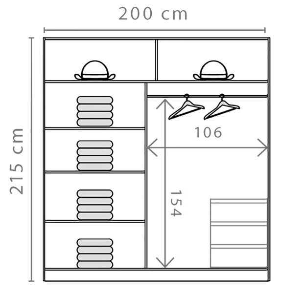 Šatní skříň AVANTGARDE AV-2 | se zrcadlem | 200 cm | artisan/kašmír