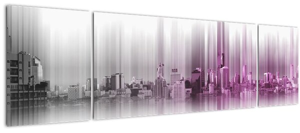 Obraz - Panorama města, růžovo-šedé (170x50 cm)