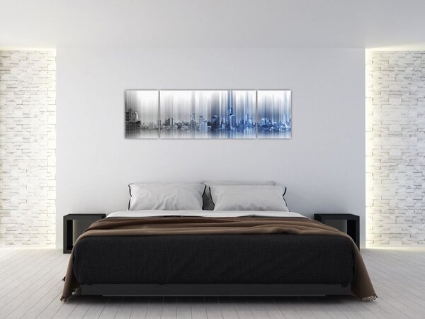Obraz - Panorama města, modro-šedé (170x50 cm)