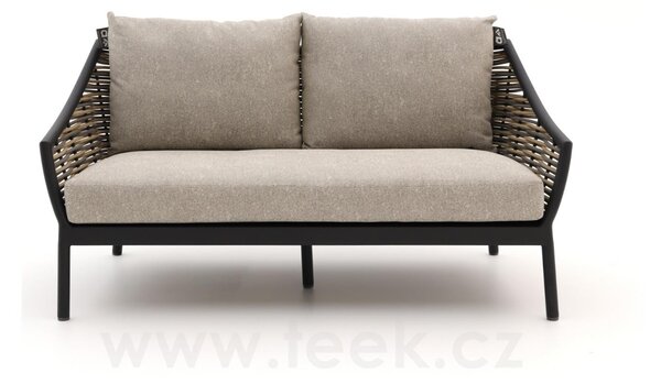 Apple Bee 2-místná pohovka Milou, Apple Bee, 144x84x77 cm, rám hliník černý (Black), výplet umělý ratan Willow, sedáky venkovní látka Nature Grey