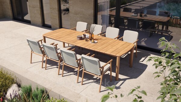 Jati Kebon Jídelní křeslo Benoa, Jati Kebon, rám teak, pásový výplet barva linnen, bez sedáků
