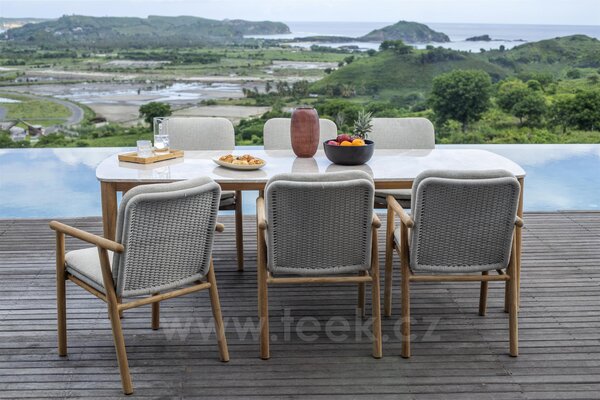 Jati Kebon Jídelní stůl Benoa, Jati Kebon, obdélníkový 240x100 cm, rám teak, deska keramika 12mm dekor Chianca
