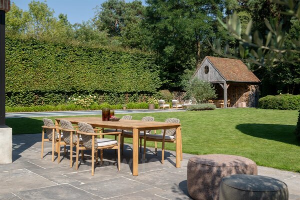 Jati Kebon Jídelní křeslo Boho, Jati Kebon, rám teak, pásový výplet barva grey, bez sedáku