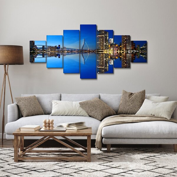 Obraz - noční Rotterdam (210x100 cm)