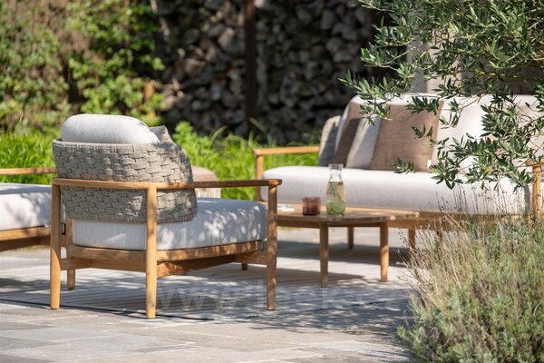 Jati Kebon Nízké křeslo Boho, Jati Kebon, 86x79,4x79,4 cm, rám teak, pásový výplet barva grey, bez sedáků