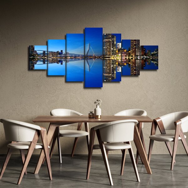 Obraz - noční Rotterdam (210x100 cm)