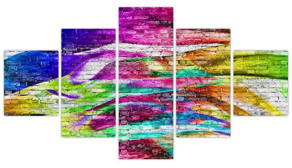 Obraz - Cihlová zeď s barevnými plameny (125x70 cm)