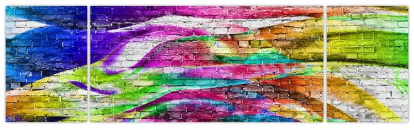 Obraz - Cihlová zeď s barevnými plameny (170x50 cm)