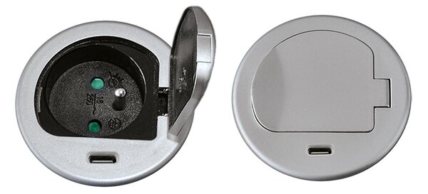 SOLIGHT 1z + USB-C 20W PD vestavná zásuvka, 2m, stříbrná