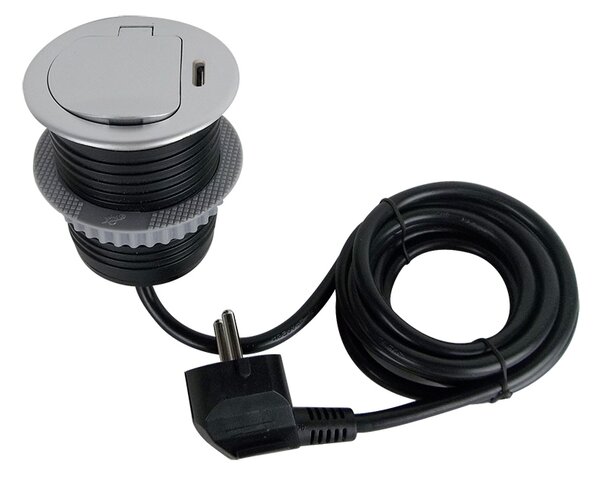 SOLIGHT 1z + USB-C 20W PD vestavná zásuvka, 2m, stříbrná